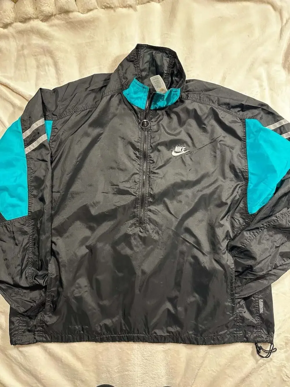 Vintage 90s Nike Black and Teal 1/2 Zip Windbreaker Jacket XLarge